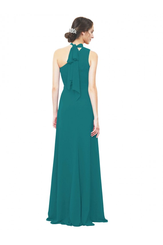 Online One Shoulder Chiffon Bridesmaids Dress with Scarf Tie Neckline