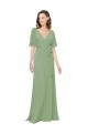 Online Chiffon V-Neckline Wrap Bridesmaids Dress With Double Flutter Sleeve