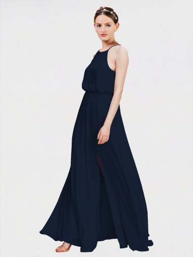 Online High Halter Chiffon Bridesmaid Dress with Side Slit