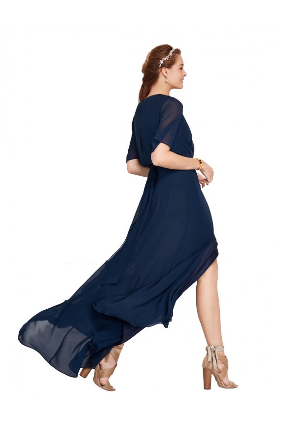 Online V-Neck Plush Chiffon Bridesmaid Dress with Flutter Sleeves