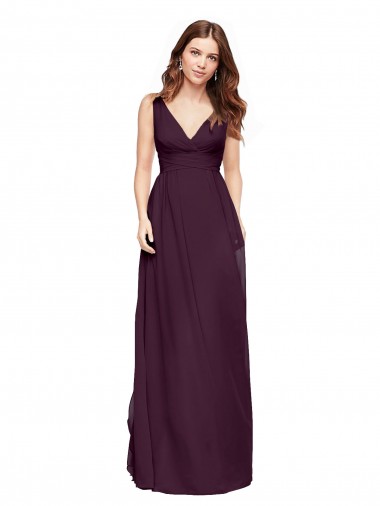Online Plunging V-Neckline Long Chiffon Bridesmaid Dress with Deep V-Back