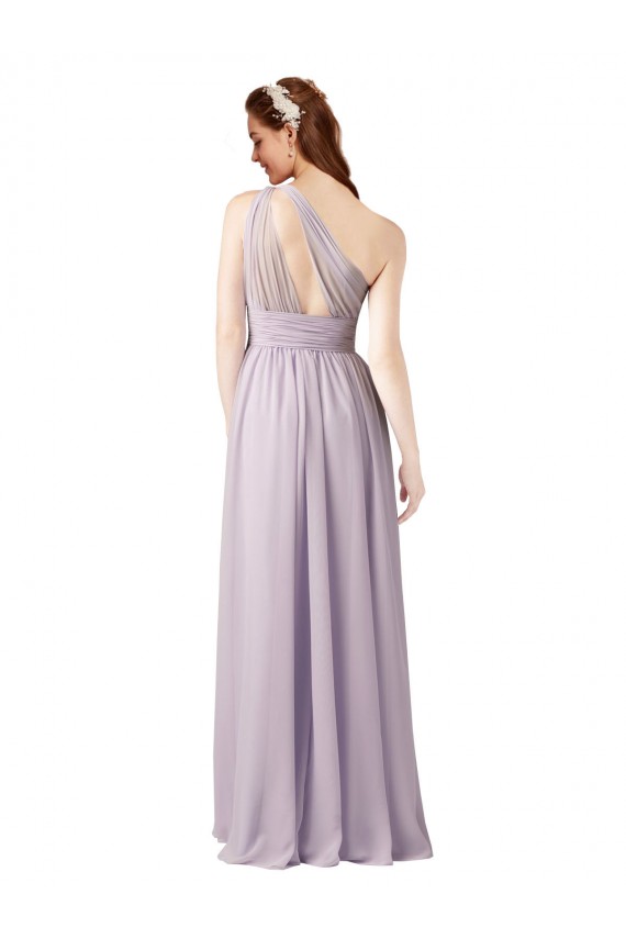 Online One Shoulder Chiffon Bridesmaid Dress with Front Keyhole and Shirred Bodice