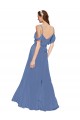 Online Mock-Wrap Off the Shoulder Long Chiffon Bridesmaid Dress with Side Slit