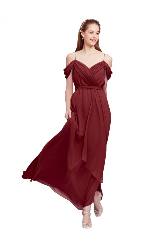 Online Grecian Inspired Draped Off the Shoulder Long Chiffon Bridesmaid Dress