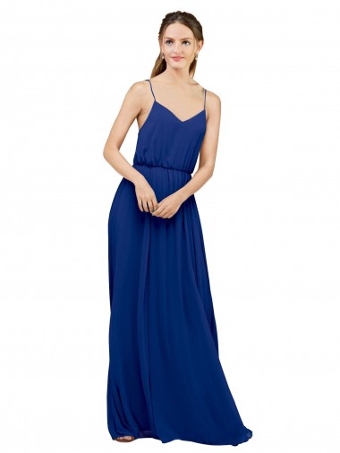 Online Long Chiffon Bridesmaid Dress with Spaghetti Strap Bodice