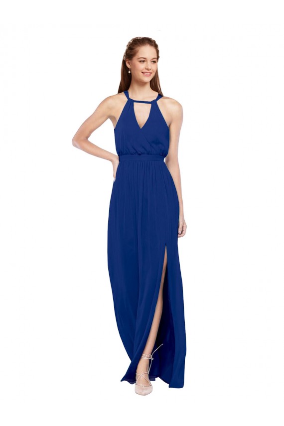 Online High Keyhole Neck Long Chiffon Bridesmaid Dress with Slit