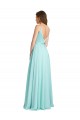 Online Long V-Neck Chiffon Bridesmaid Dress with Satin Bodice