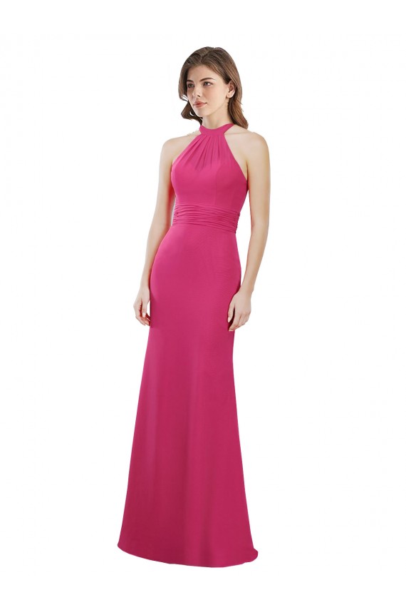 Online Slim A-Line Long Chiffon Bridesmaid Dress with Strappy Back