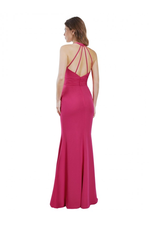 Online Slim A-Line Long Chiffon Bridesmaid Dress with Strappy Back