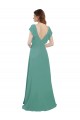 Online Full Length Chiffon Bridesmaid Dress with Ruffled Cap Sleeves and Side Slit