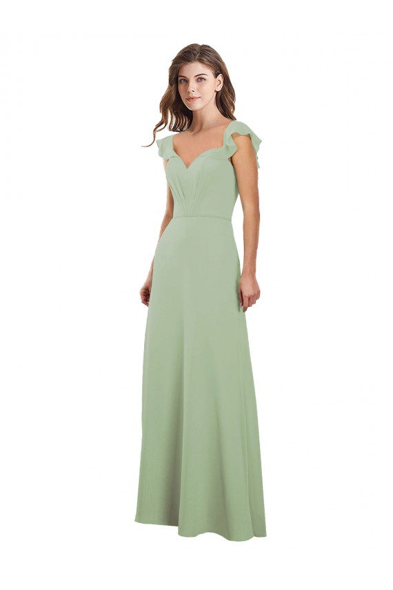 Online Draped Sweetheart Chiffon Bridesmaid Dress with Ruffled Cap Sleeves