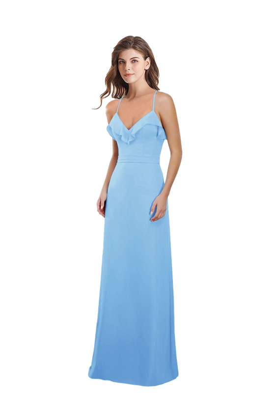 Online Slim Chiffon Bridesmaid Dress with Ruffled Sweetheart Neckline