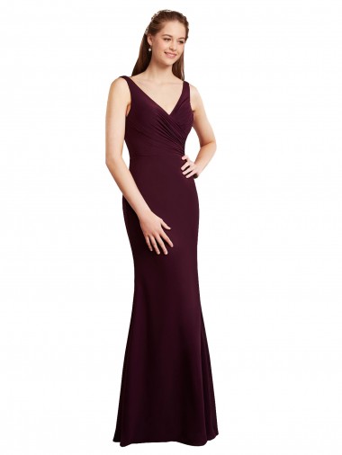 Online Floor Length Fluted Chiffon Dress with Draped Bodice and V-Neckline