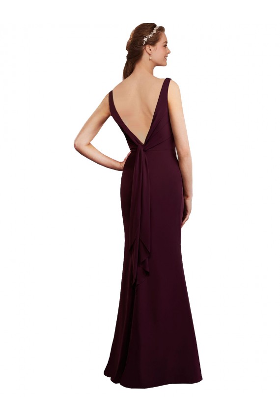Online Floor Length Fluted Chiffon Dress with Draped Bodice and V-Neckline
