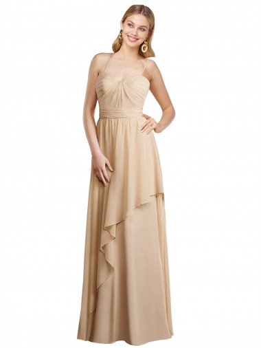 Online Draped Long Chiffon A-Line Dress with Cascading Ruffles