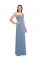 Online Single Shoulder Strap Long Chiffon Bridesmaid Dress with Cascading Ruffles