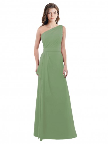 Online One Shoulder Chiffon Bridesmaid Dress with Pleats and Side Slit
