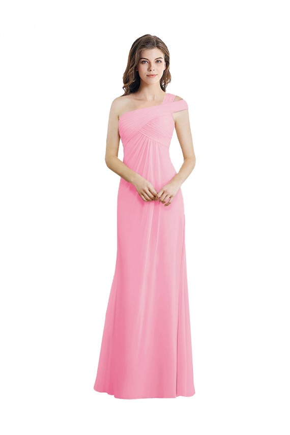 Online Single Shoulder Chiffon Bridesmaid Dress with Draped Bodice