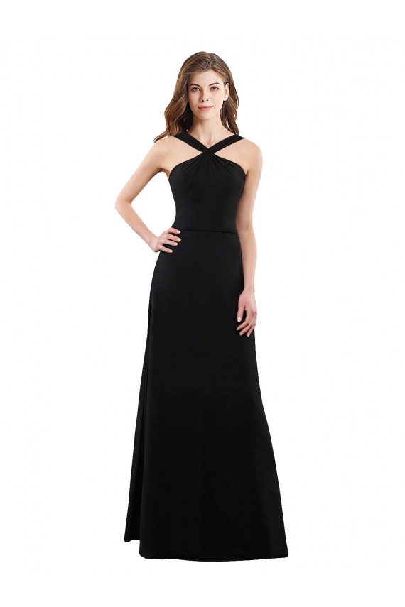 Online Chiffon A-Line Bridesmaid Dress with Criss Cross Halter Top