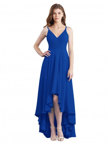 Online Draped High Low Chiffon Bridesmaid Dress with Cross Over Bodice