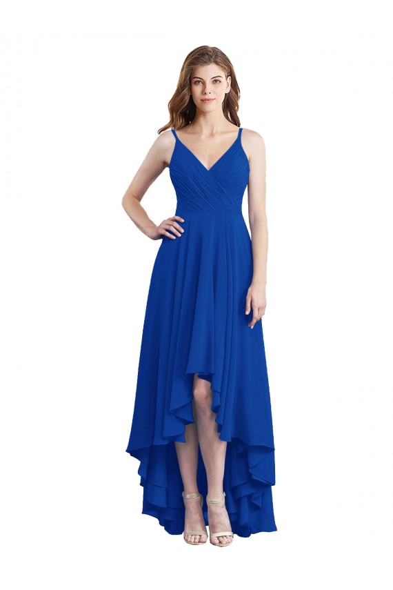 Online Draped High Low Chiffon Bridesmaid Dress with Cross Over Bodice
