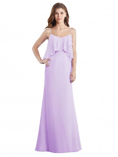 Online Scoop Neck Long Chiffon Bridesmaid Dress with Cross Over Neckline Flounce