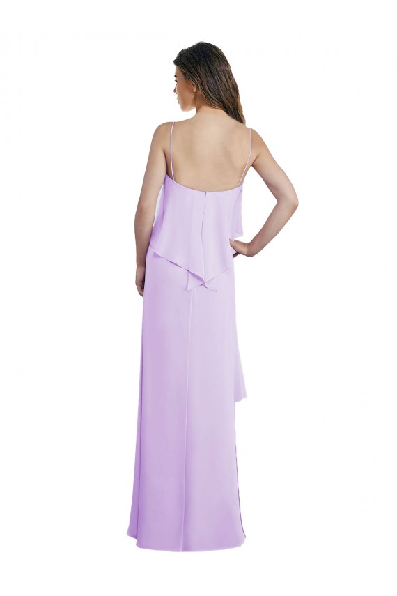 Online Scoop Neck Long Chiffon Bridesmaid Dress with Cross Over Neckline Flounce