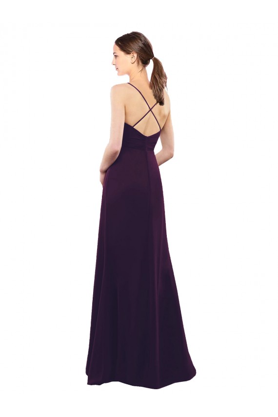 Online Floor Length A-Line Chiffon Bridesmaid Dress with Criss Cross Back