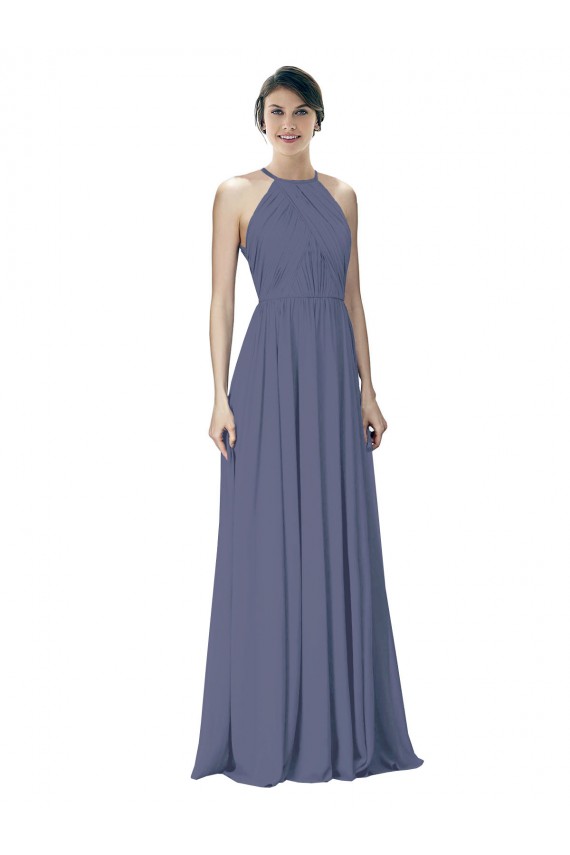 Online Halter Neck Ruched Bodice Chiffon Bridesmaid Dress