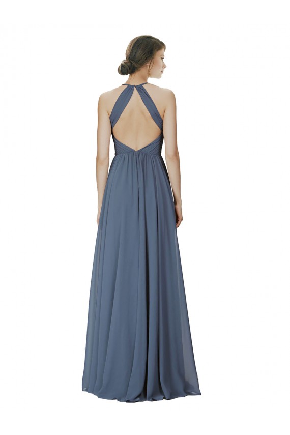 Online Halter Neck Ruched Bodice Chiffon Bridesmaid Dress