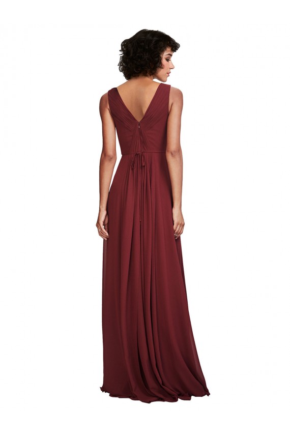Online Sleeveless V-Neck Pleated Chiffon Bridesmaid Dress