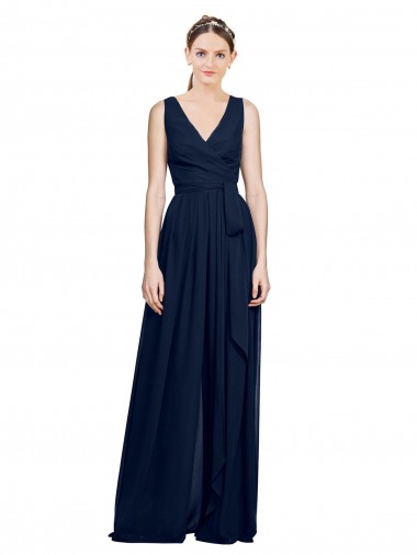 Online V-Neck Ruched Chiffon Bridesmaid Dress with Waistband