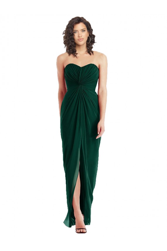 Online Twist Front Draped Chiffon Bridesmaid Dress with Slit