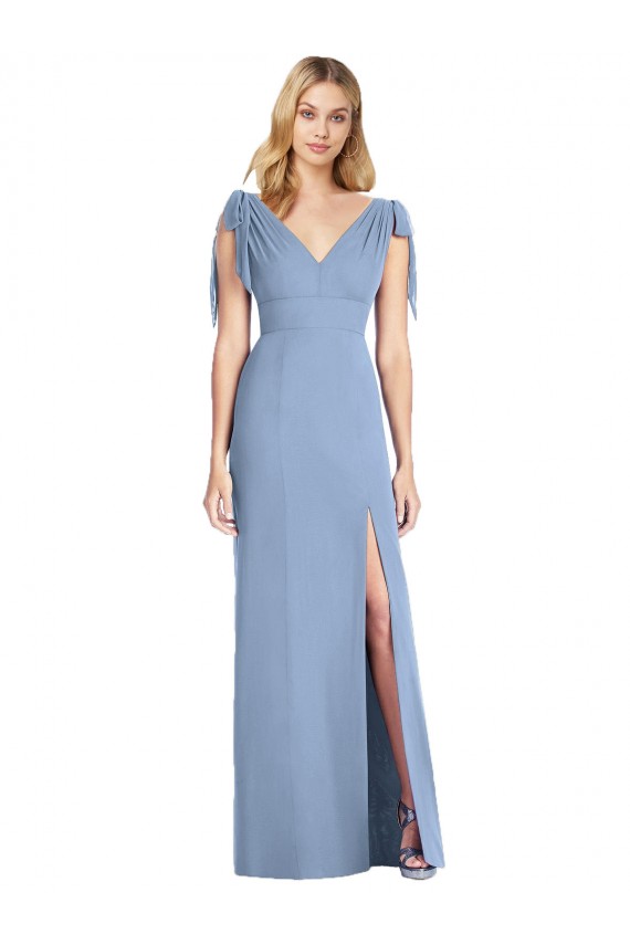 Online Bow-Shoulder Sleeveless Deep V-Back Mermaid Bridesmaid Dress