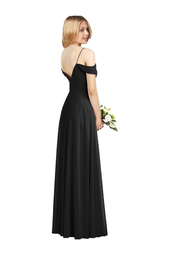 Online Cold-Shoulder V-Back Chiffon Maxi Bridesmaid Dress
