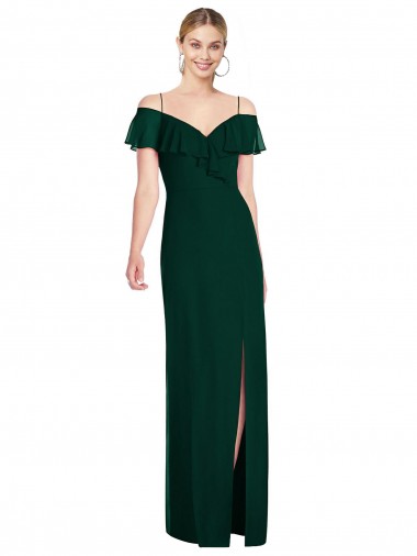 Online Ruffled Cold-Shoulder Maxi Chiffon Bridesmaid Dress