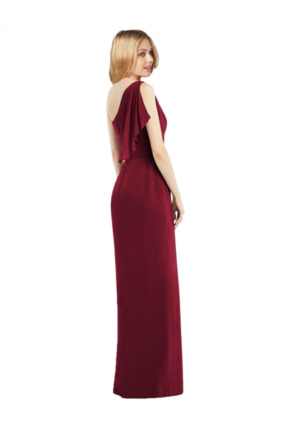 Online One Shoulder Chiffon Bridesmaid Dress with Draped Front Slit