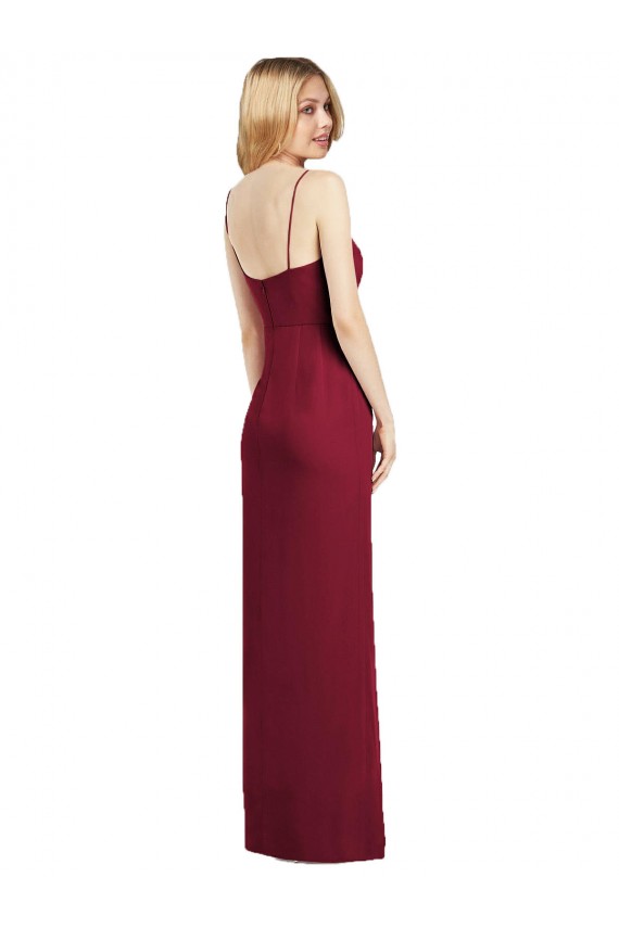 Online Spaghetti Strap Draped Skirt Chiffon Bridesmaid Dress with Front Slit