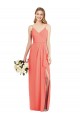 Online Spaghetti Strap Draped Skirt Chiffon Bridesmaid Dress with Front Slit