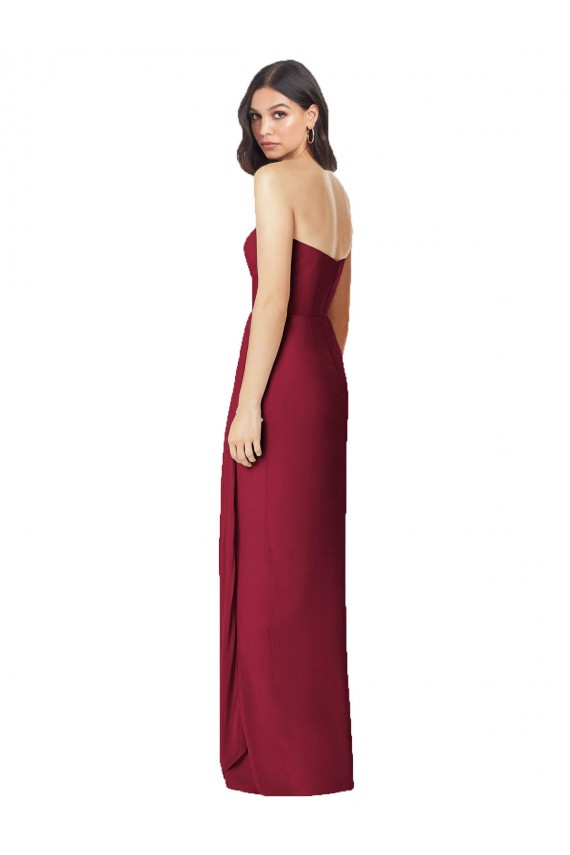 Online Side Front Slit Draped Strapless Chiffon Bridesmaid Dress