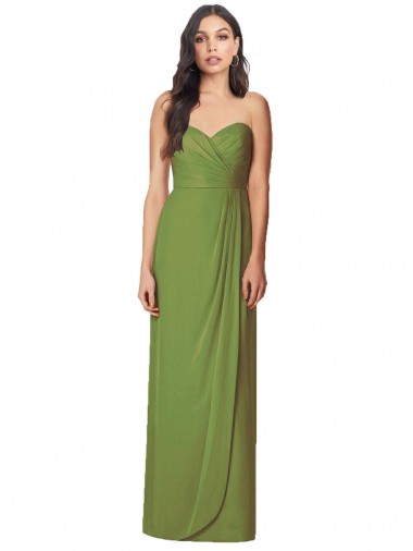 Online Side Front Slit Draped Strapless Chiffon Bridesmaid Dress