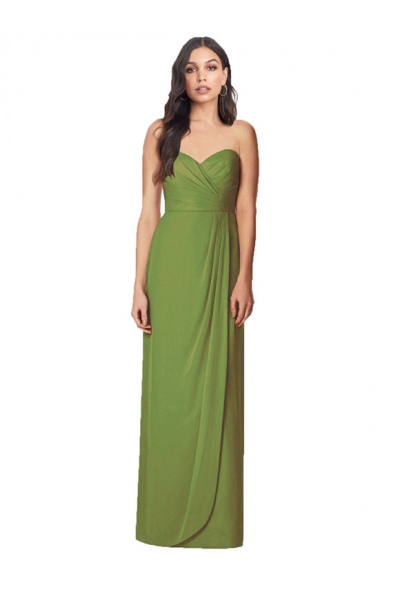 Online Side Front Slit Draped Strapless Chiffon Bridesmaid Dress