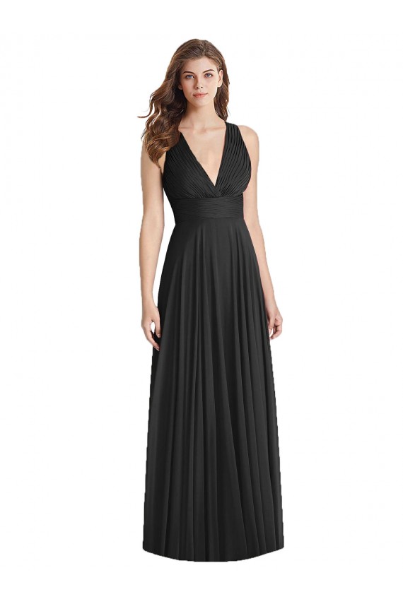 Online Full Length V-Neck Chiffon Bridesmaid Dress with Wide Criss Cross Straps