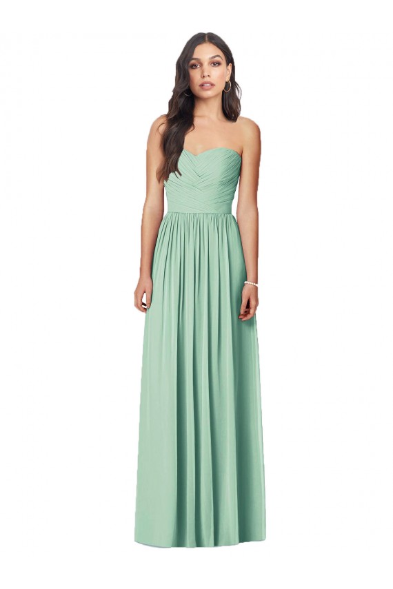 Online Draped Sweetheart Strapless Long Chiffon Bridesmaid Dress