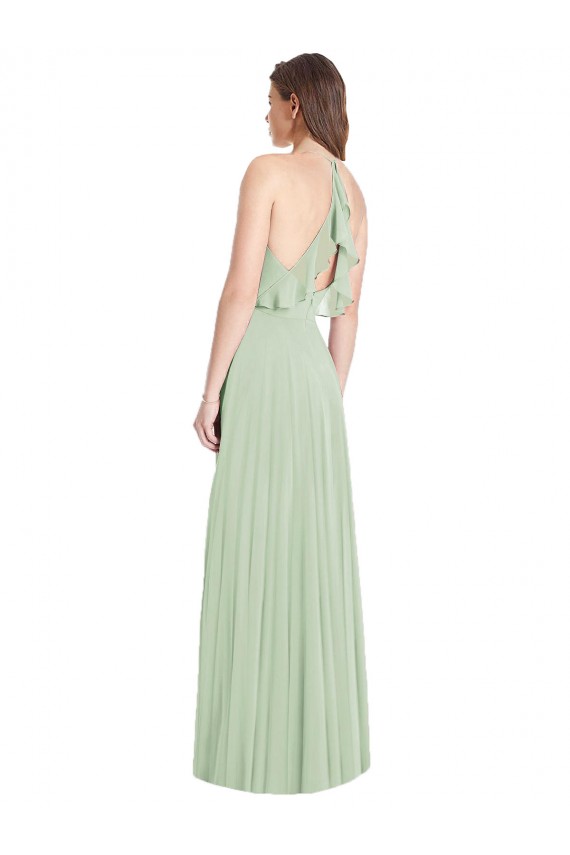 Online Ruffled Strap Cutout Wrap Maxi Chiffon Bridesmaid Dress