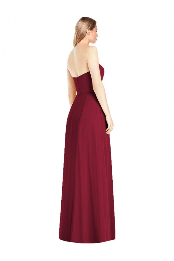 Online Strapless Notch Chiffon Maxi Bridesmaid Dress