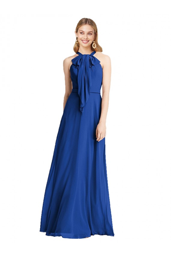 Online Plunging V-Back Long Full Length Chiffon Bridesmaid Dress