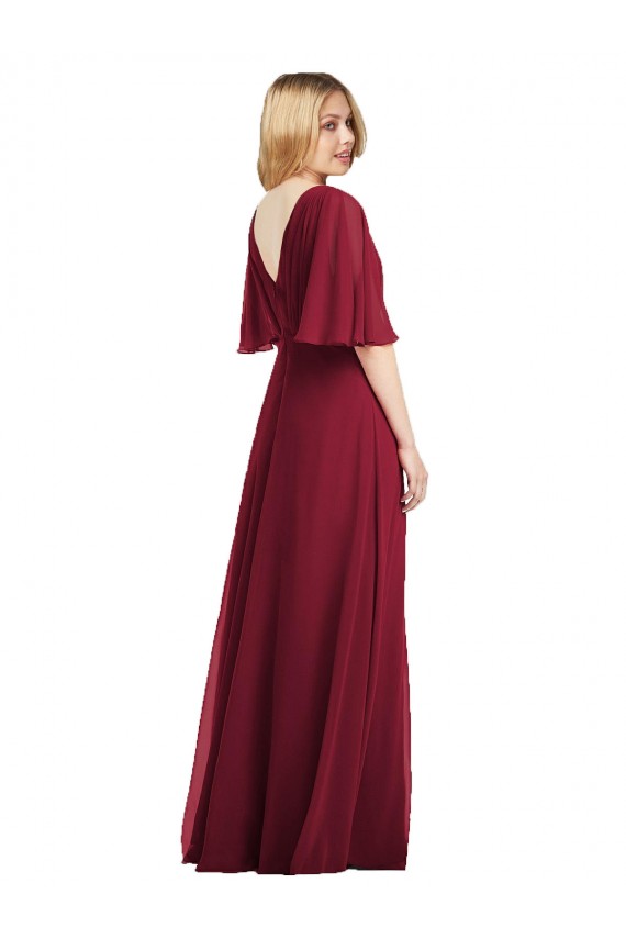 Online Full Length Lux Chiffon Flutter Sleeves Bridesmaid Dress