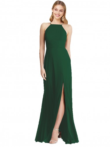 Online High-Neck Maxi Bridesmaid Dress with Front Slit