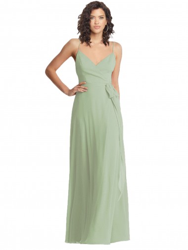 Online V-Neck Low Back Maxi Wrap Chiffon Bridesmaid Dress